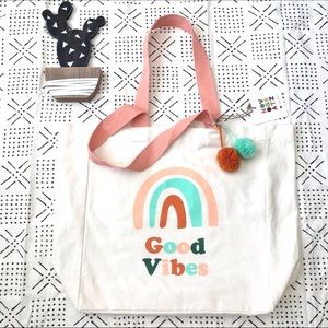 NEW RAINBOW GOOD VIBES CANVAS REUSABLE TOTE